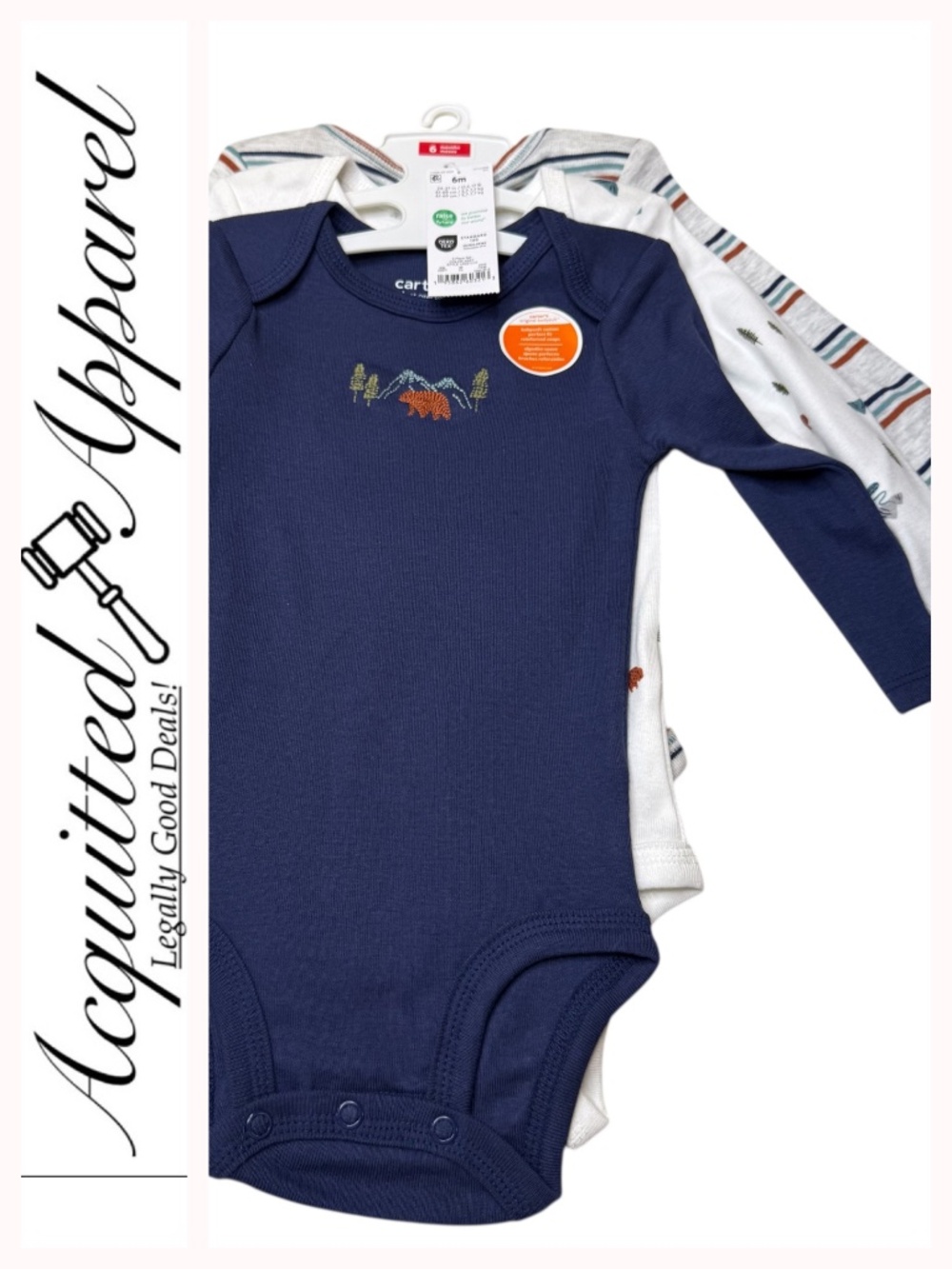 Carter's Navy, White and Striped Bear Embroidered 3-Pack Bodysuits